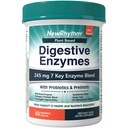 Enzime digestive NewRhythm 245 mg, cu probiotice şi prebiotice, pe bază de plante, 7 enzime cheie, digestia, absorbţia nutrientului, Proteaza Amylază şi Lipase, 60 capsule Vegane