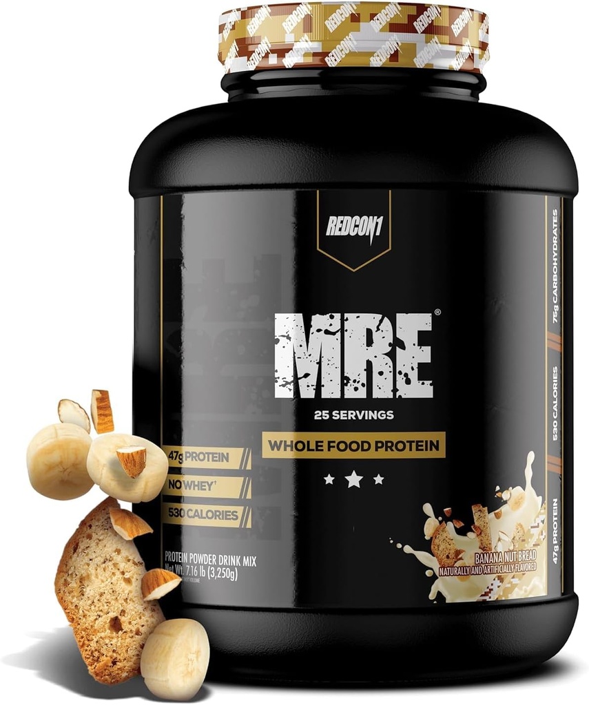 REDCON1 MRE Lite Întreaga pulbere de proteine alimentare, Banana Nut Bread - Carb scăzut & Whey Free Meal Înlocuire cu amestecuri de proteine animale - Ușor de săpat Suplimentul făcut cu uleiuri MCT (30 Serviri)