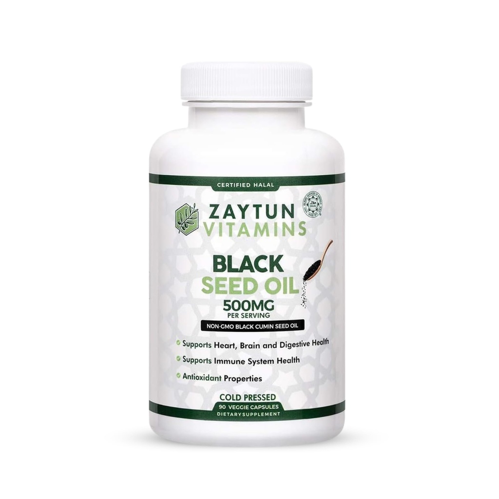 Halal Black Seed Oil, Sprijină Inima, Brain și Immune Health, Natural Anti-Oxidant, Non-GMO, Rece-Pressed, 90 Veggie Capsule, Made in USA - Halal Vitamine