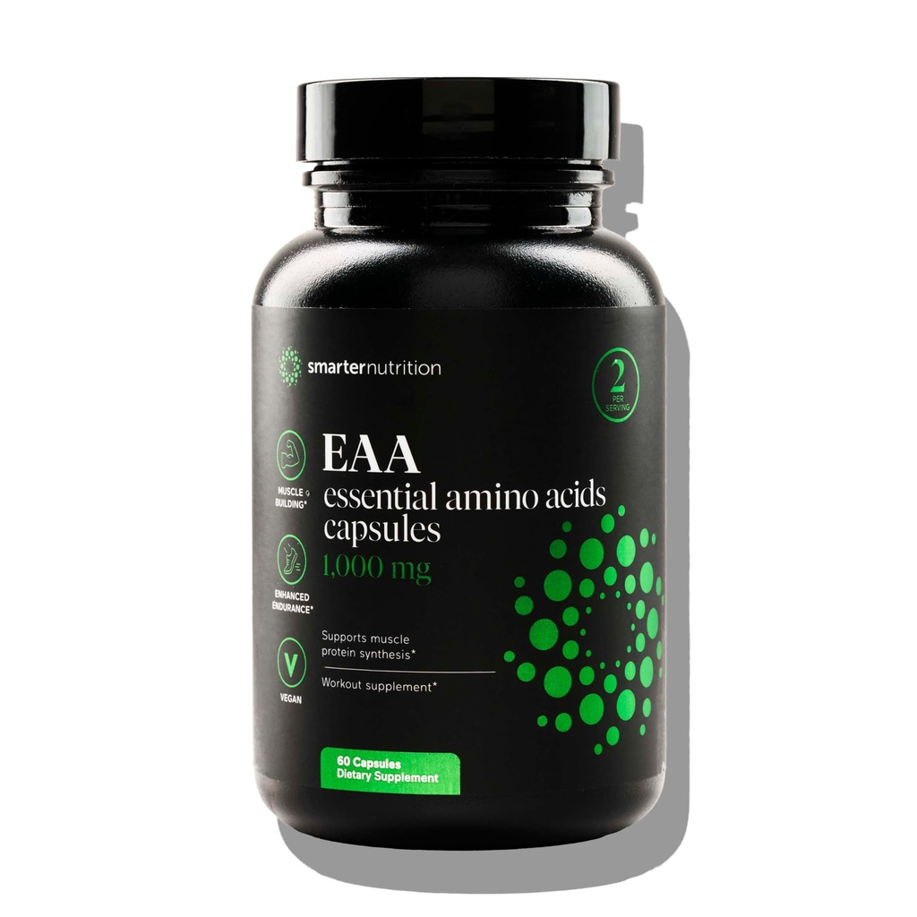 Capsulele de aminoacizi esenţiali (EAA) - 1 gram per servire a tuturor celor 9 EAA - suportă masa musculară şi exerciţiile fizice - non-GMO, Vegan, gluten - 60 Conte[30-zi de aprovizionare]