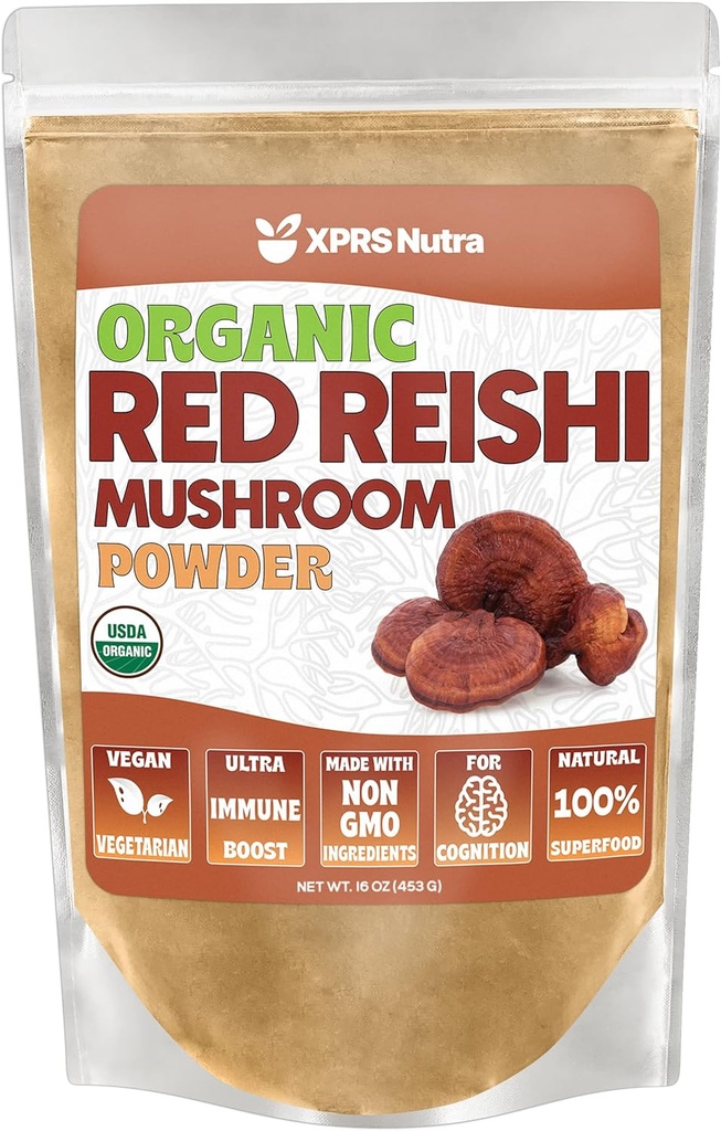 XPRS Nutra roșu organic Reishi praf de ciuperci - Premium Reishi pulbere pentru cunoaștere - Vegan Reishi ciuperci pentru longevitate și energie (16 Ounce)