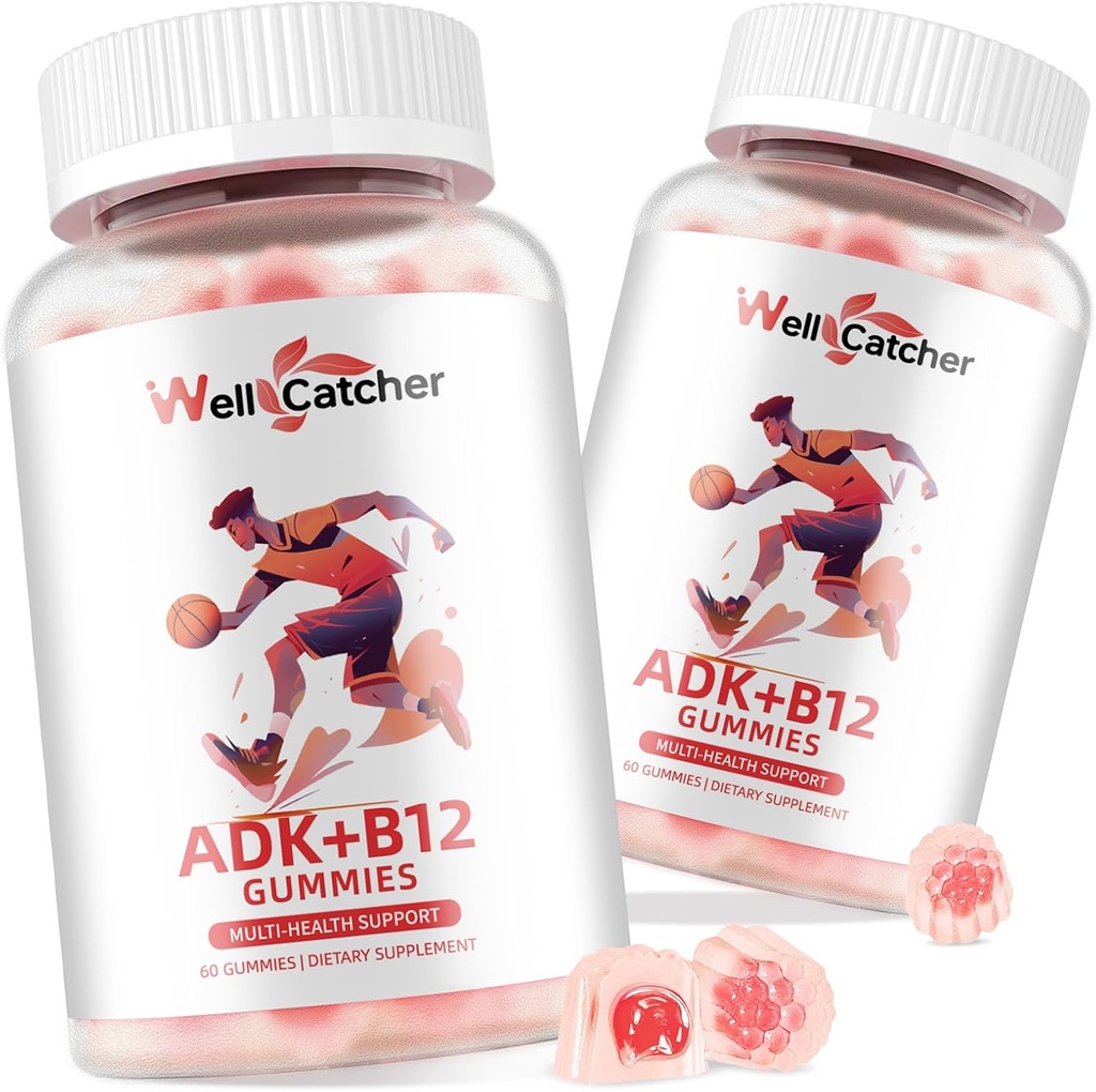 Vitamina ADK+B12 Gummies Suplimente: Vitamina D3 K2 (MK-7) cu B12 pentru bărbați Femei Mestecabile Vegan Multivitamine Suport Oase Brain Imun Skin Heart Sugar Free Zmeură Aroma 2 Packs