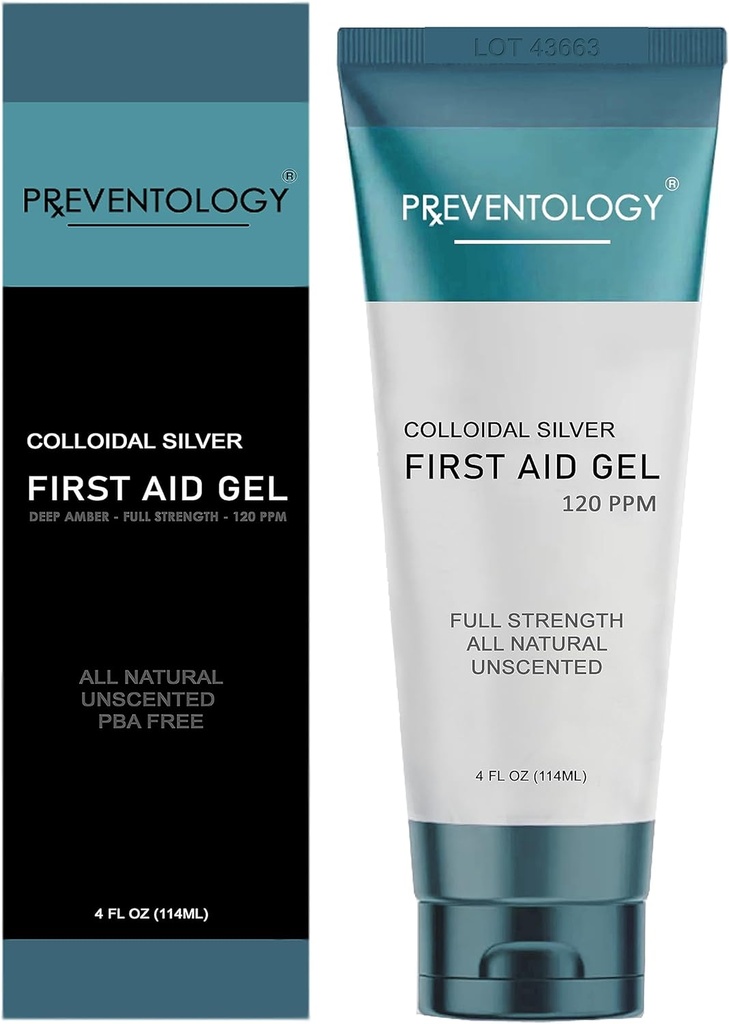 PREVENTOLOGIE Gel de argint coloidal - Putere maximă Deep Amber 120 PPM pentru eficacitate maximă - Utilizați topic ca necesar - pH echilibrat - Nesolicitat - 100% Natural - (4 oz)