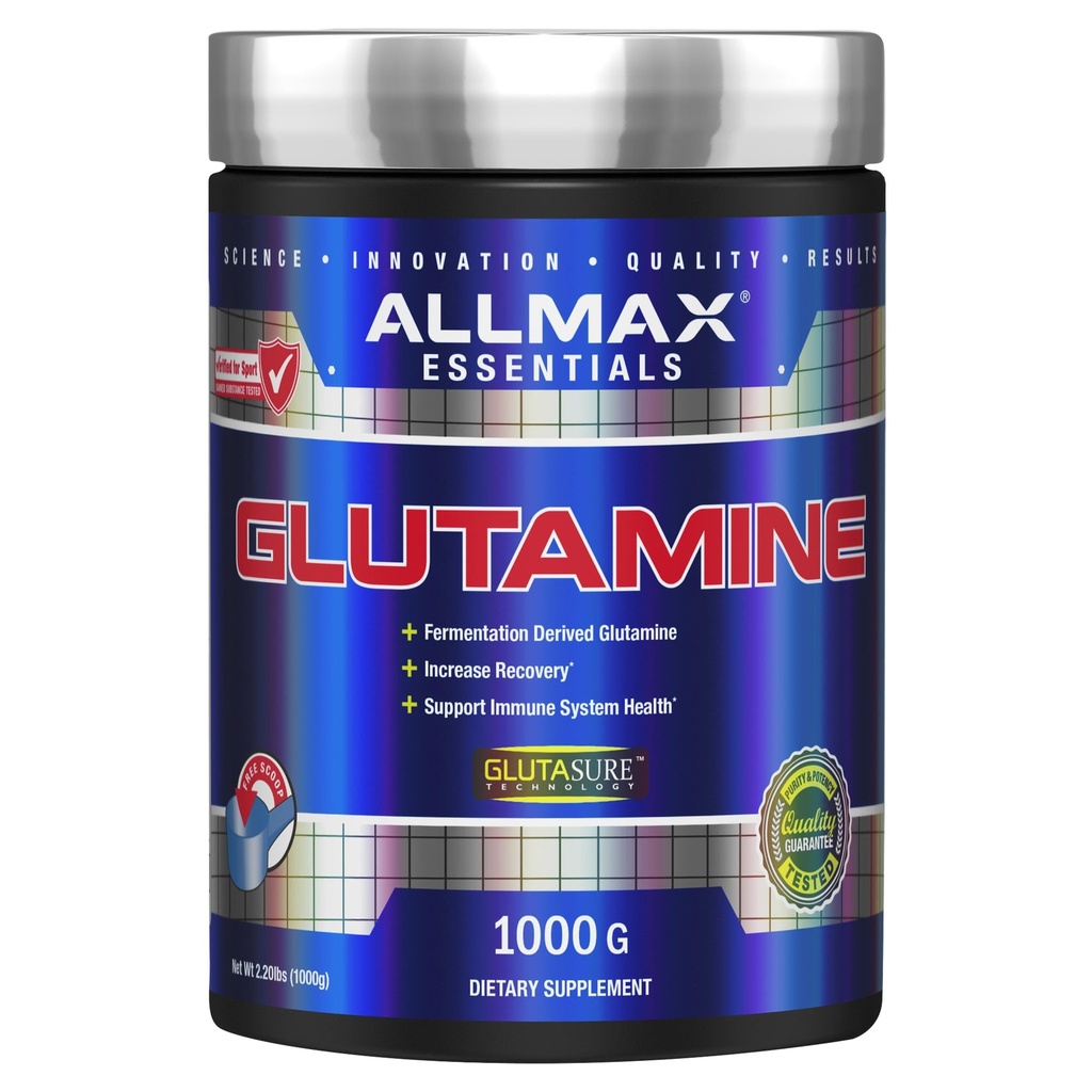 ALLMAX Nutrition L - Pulbere de glutamină, Formula de recuperare musculară, Gluten gratuit, Vegan, 1000 Grams