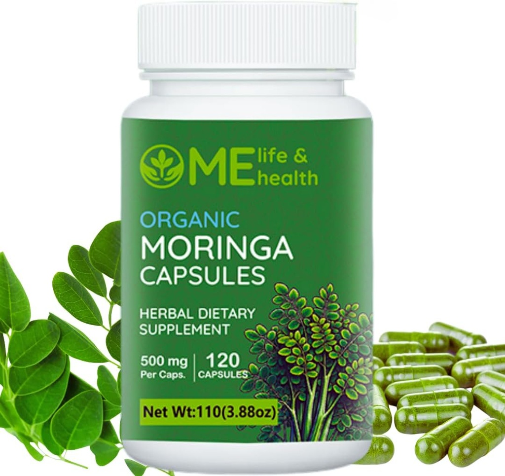 ME LIFE & HANELY Moringa Capsule, 100% Organic Moringa oleifera Leaf, Pure Moringa pulbere, sistemul imunitar, vitamine esențiale și aminoacizi non-GMO & Gluten gratuit, Pure & Naturale 120 ct. capace 500mg