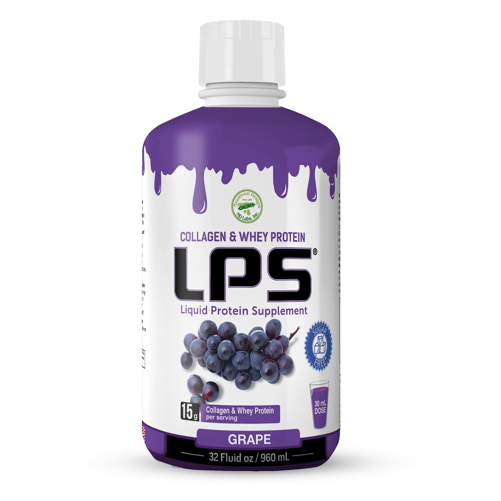 LPS lichid Colagen & Whey supliment de proteine - zahăr-gratuit, Dye-Free, non-GMO băutură - Hidrolized Colagen & Whey Peptides promovează sănătos piele și păr pentru bărbați și femei, struguri, 32 fl oz