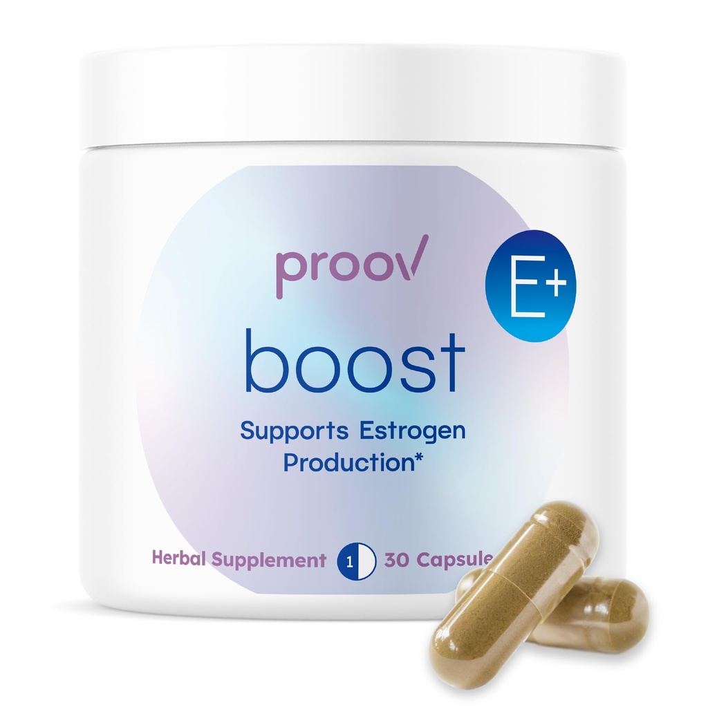 Proov - Boost Supliment pentru femei - Promoveaza productia de estrogen - Fertilitatea si Menopauza Suport pentru femei - Balanta hormonala - Diseara Primrose Oil Red Clover, Dong Quai, Black Cohosh - 30 capsule
