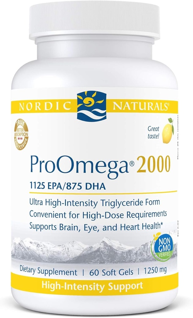 Nordic Naturals ProOmega 2000, Lemon Flavor - 2150 mg Omega-3 - 60 Soft Gels - Ultra ulei de pește de înaltă calitate - EPA & DHA - Promovează creier, ochi, inimă, și sănătatea imună - Non-GMO - 30 Servings