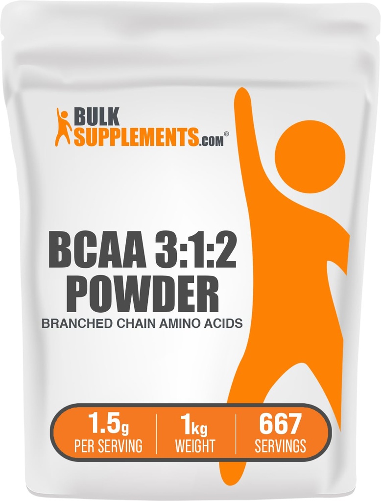BulkSupplements.com BCAA 3:1:2 Pulbere - Suplimente BCAA, lanț ramificat Aminoacidi pulbere - fără aromă și gluten, 1,5g per Serving, 1kg (Pachet de 5) (11 lbs)