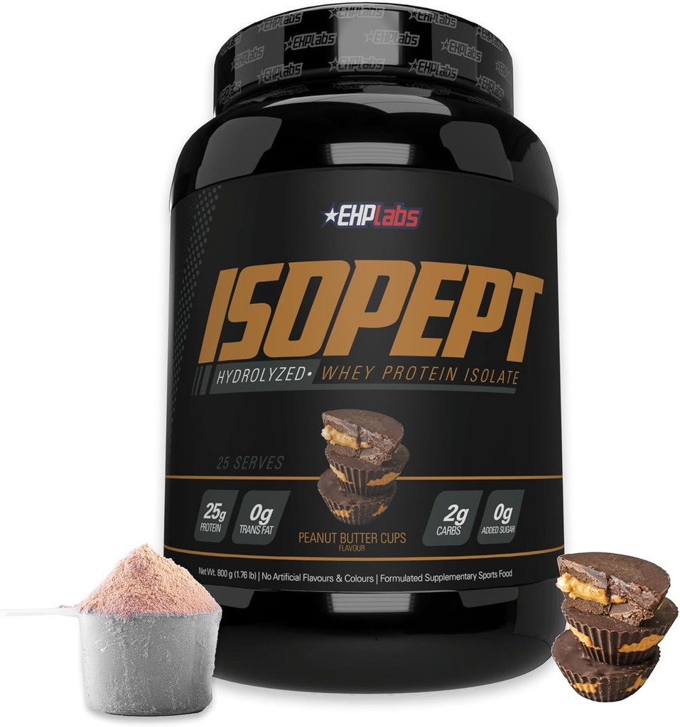 IsoPept Hidrolyzed Whey Proteine Powder by EHPlabs - 100% Whey Proteine Izolate & Hydrolysat, 27g Proteine, Non-GMO, Gluten Free, Fast Absorbing, Easy Digesting, 27 Servește (Peanut Butter Cups)