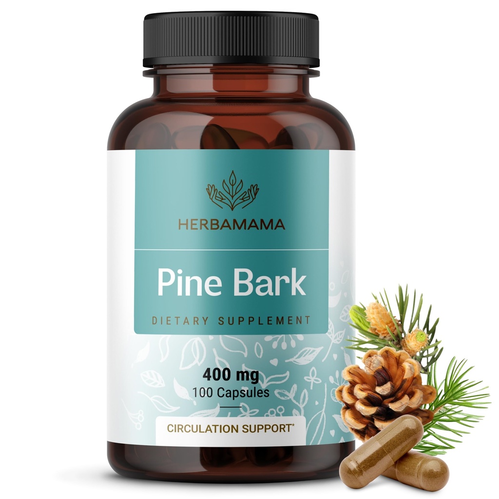 HERBAMAMA capsule extract de scoarță de pin - 400 mg franceză de pin marin Extract de pulbere pentru suport antioxidant - Vegan, Pinus Pinus Pinaster Supliment