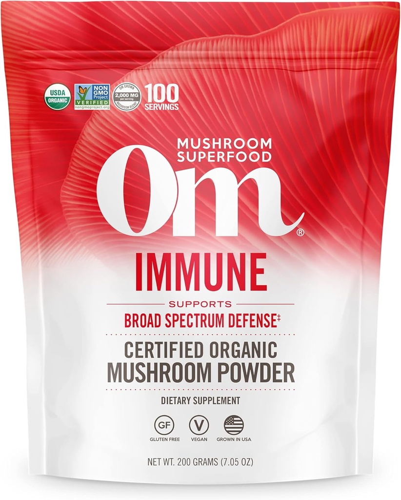 OM MUSHROOM SUPERFOOD Immune Blend Mushroom Powder Superfood Supplement, 7.05 Ounce Pouch, 100 Servings, Mushroom Blend, Reishi & Turkey Tail; Daily Immune Supplement