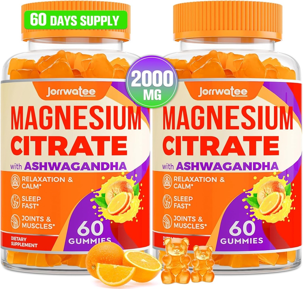 Magnesium Citrate Gummies - Magnesium Citrate with Ashwagandha & L-Theanine, High Absorption Calm Gummies, Magnesium Gummy for Calm, Rest, Nerve, Muscle, 120 Counts