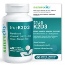 NatureCity TrueK2D3 Plant based Vitamina K2 MK7 (90 mcg) & D3 from Algae(2,500 UI) 2 in 1 Vitamina D3 K2 Suplement for Bone, Heart and Immune Health 
