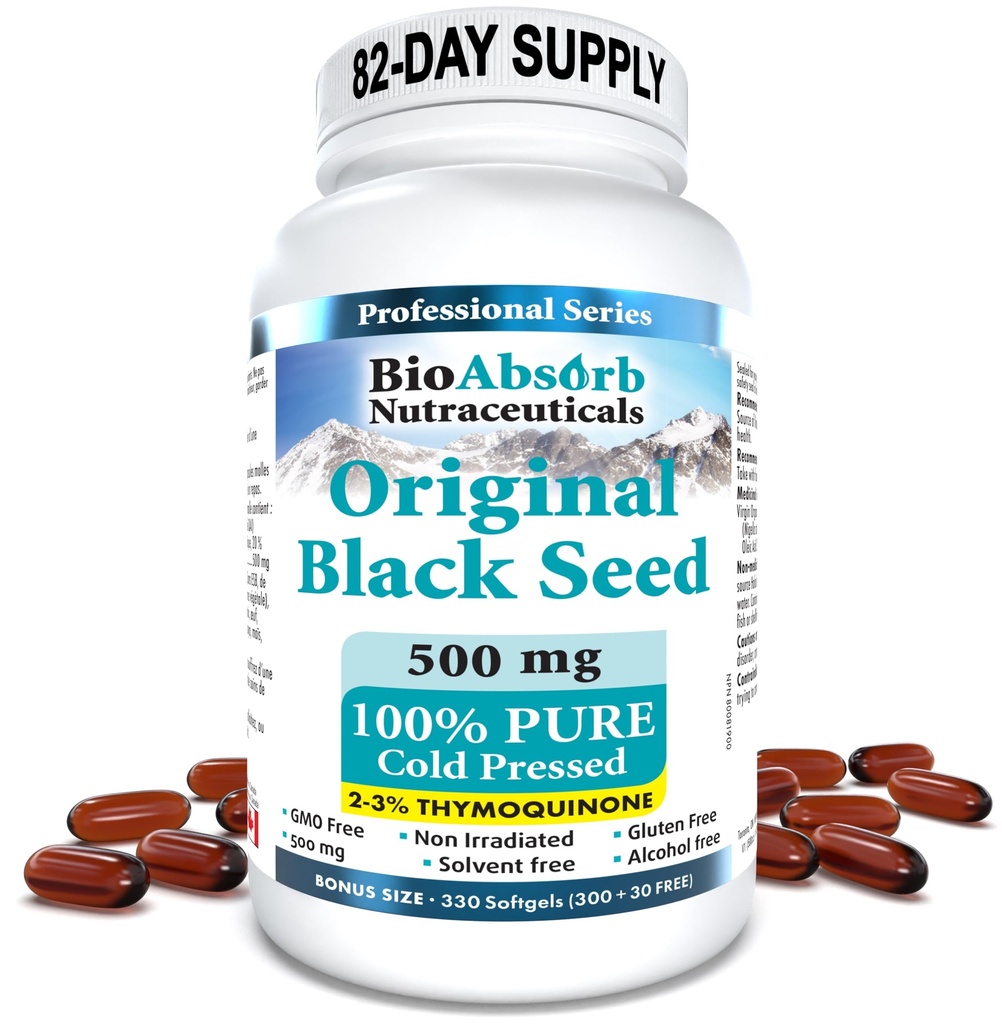 Bio Absorb Black Seed Oil Capsules, 82-Day Supply, Cold Presed Black Cumin Seed Oil (Nigella Sativa) (330 softgels, 500mg)