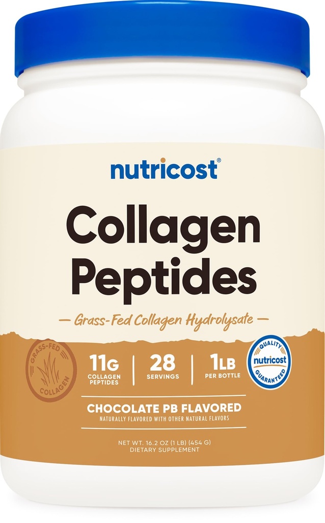 Nutricost Colagen Peptides Powder (Chocolate Peanut Butter Flavored) 1 LB - Grass-Fed Colagen Hydrolysat, Gluten-Free