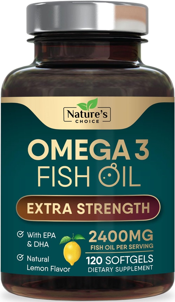 Omega 3 Suplimentul de ulei de pește 2400 mg - Puterea triplă EPA și DHA ulei de pește Omega 3, Essential Acidi grasi Suplimentul Softgels, Creier & inima Suplimente suport, Gluten gratuit non-GMO, 120 Softgels