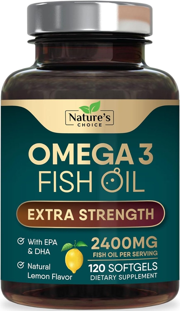 Omega 3 Suplimentul de ulei de pește 2400 mg - Puterea triplă EPA și DHA ulei de pește Omega 3, Essential Acidi grasi Suplimentul Softgels, Creier & inima Suplimente suport, Gluten gratuit non-GMO, 120 Softgels