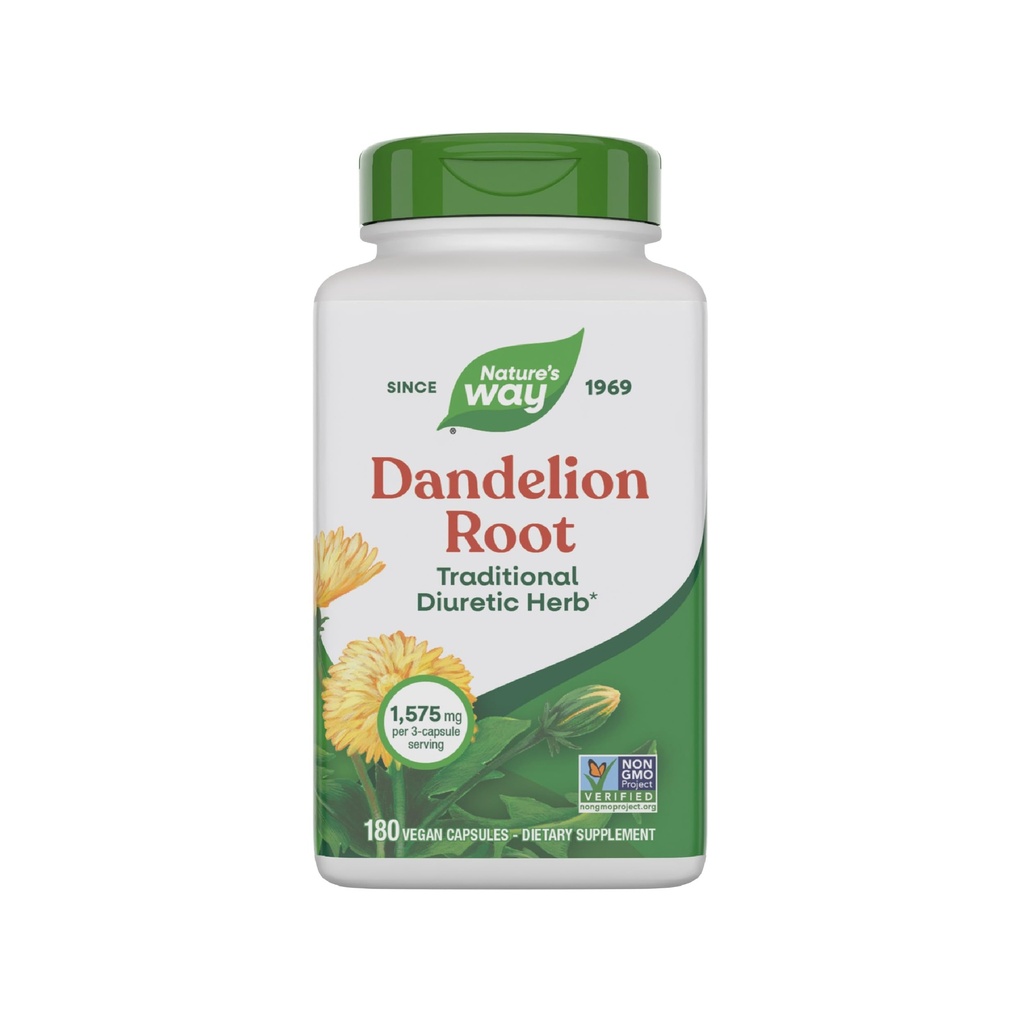 Natura's Way Dandelion Root, traditional Diuretic Herb*, traditional folosit pentru Soothe Digestive Upsset*, Vegan, 180 Capsule (Packaging May Vary)