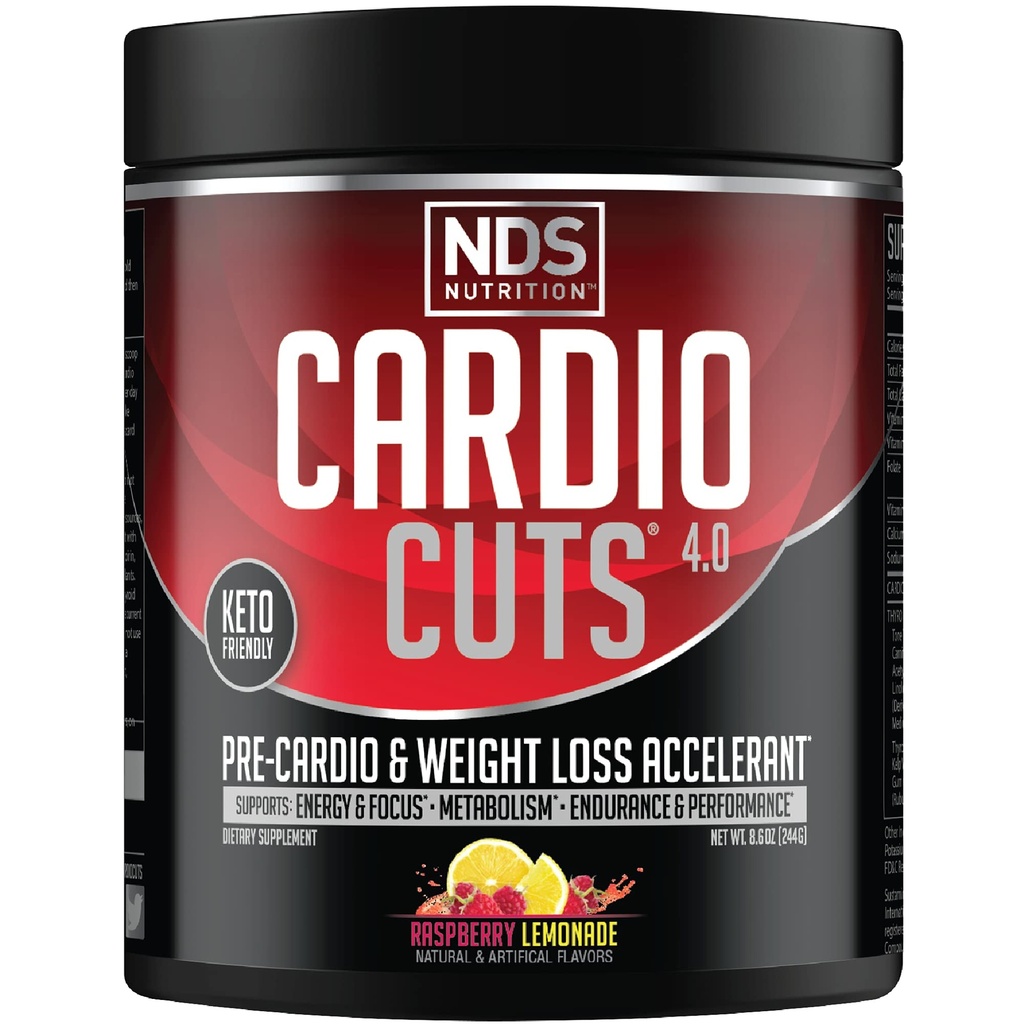 NDS Nutritie 4.0 Suplimentul de antrenament Pre - Pierderea in greutate avansata si Formula Pre Cardidio cu L-Carnitina, CLA, MCT, L-Glutamine, si Saffflower - Razz Lemonade (40 Serviri)