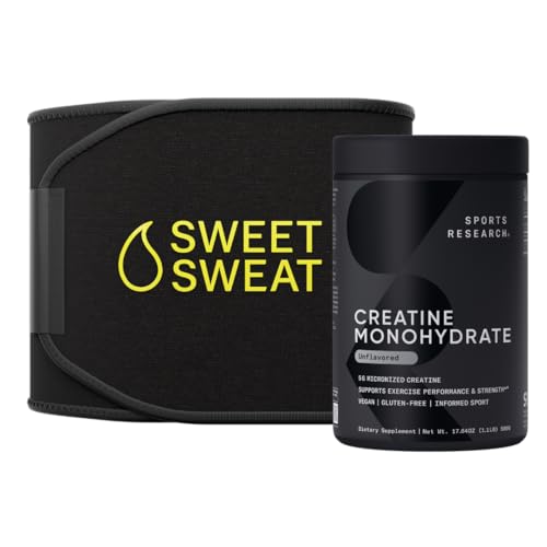 Sports Research Creatine Monohidrat și Sweat Waist Trimmer - negru și galben (Mediu)