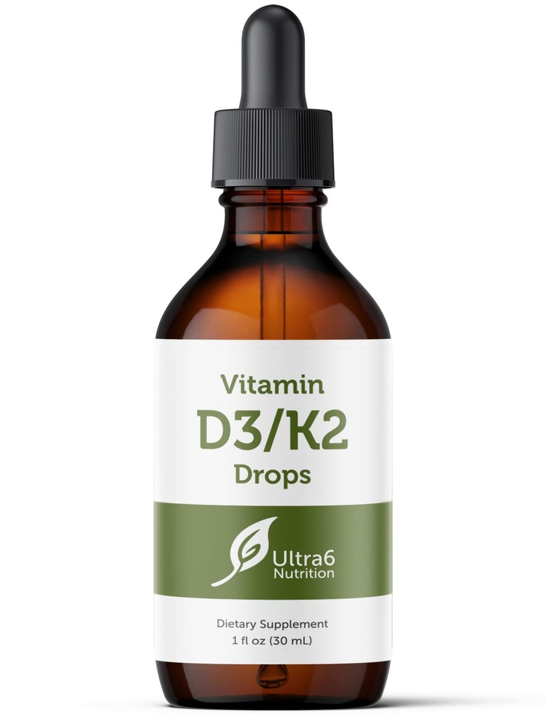 Ultra6 Nutriție Vitamina D și K2 picături - lichid vitamina D3 cu suplimente K2 pentru adulți - Ușor de luat, Flavor-Free, extrem de absorbabil VIT D3 și K2, fabricate în Statele Unite ale Americii (30 ml)