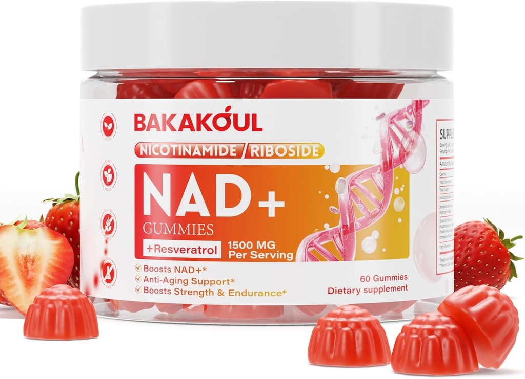 NAD Gummies, Suplimentul NAD - Liposomal Nicotinamidă Ribozidă, Resveratrol, Querbetin, NAD Nicotinamidă Ribozidă Resveratrol 900 mg, NAD+ Supliment pentru bărbaţi şi femei, 60 gume 1 ambalaj
