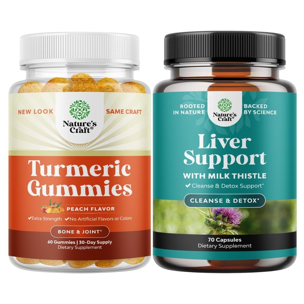 Bundle of Turmeric Curcumin Immune Support Gummies with Black Pepper - Joint Supplement with Curcumin Powder and Liver Cleanse Detox & Repair - Milk Thistle Supplement for Digestion & Immune Health
