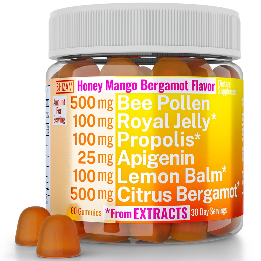 Bee Pollen Apigenin Citrus Bergamot Gummies w Organic Propolis Royal Jelly Jelly Lemon Balm Extract, Supliment pentru bărbați Copii, Tincture picături pulbere Capsule Herb Suplimente Alt, Pollan Polen