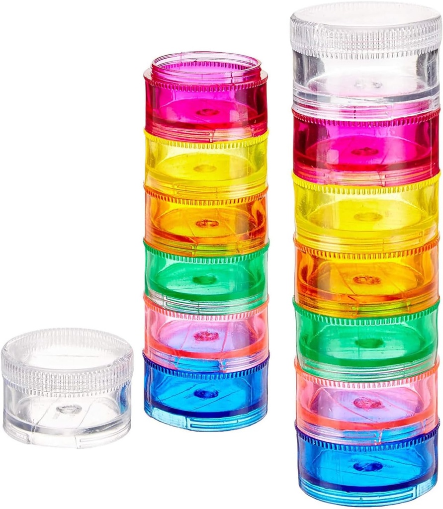 Deke Home - Stackable Pill Organizator (2 Pack), 7 Day Weekly Pill Box Tower cu Twist Lock Compartments, BPA-Free, Travel Medicine Holder & Vitamina Dispenser, Compact & Portable Case, Rainbow Colorat