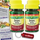 Spring Valley Tablete de fier Dietary Valoarea suplimentara 65 mg 200 CT 4 Pk Alegerea Bundle (800 Total) + Vitamina Vitality Guide & Pill Container (6 elemente)!