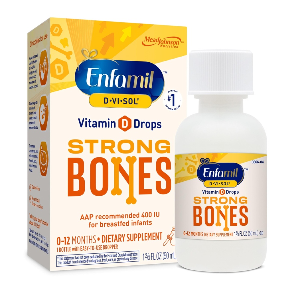 Enfamil Baby Vitamina D-Vi-Sol lichid D picături, susține dezvoltarea puternică a dinților și a oaselor, 50ml flacon