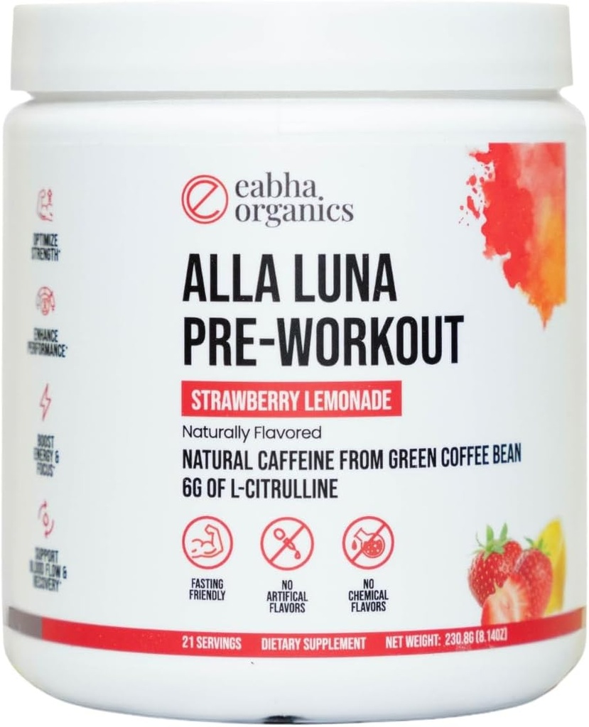 Alla Luna Pre-Workout - Strawberry Lemonade - pentru a sprijini energia, focalizarea și rezistența - Creșterea fluxului sanguin pentru o pompă mai bună - 21-Day Supply - 1 Scoop per Serving