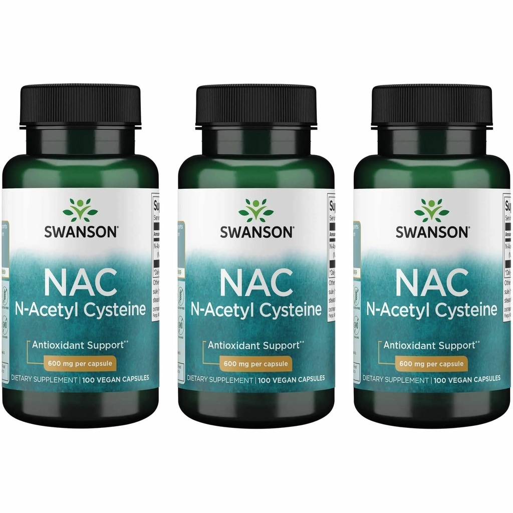 Swanson NAC - N-Acetyl Cysteine - Supliment 600 mg 100 capsule (3 ambalaje)