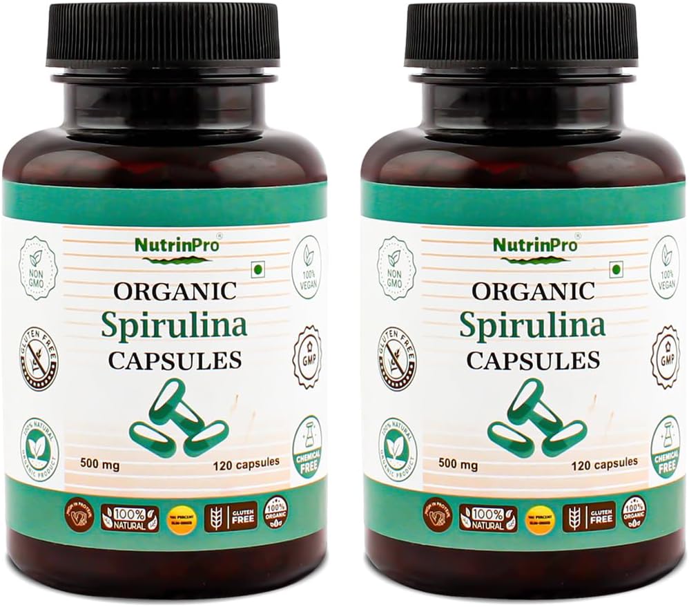 Capsulele de Spirulina organică USDA - 100% Pure Vegan Supliment, Non-GMO, Gluten-Free, Chemical-Free, (240)