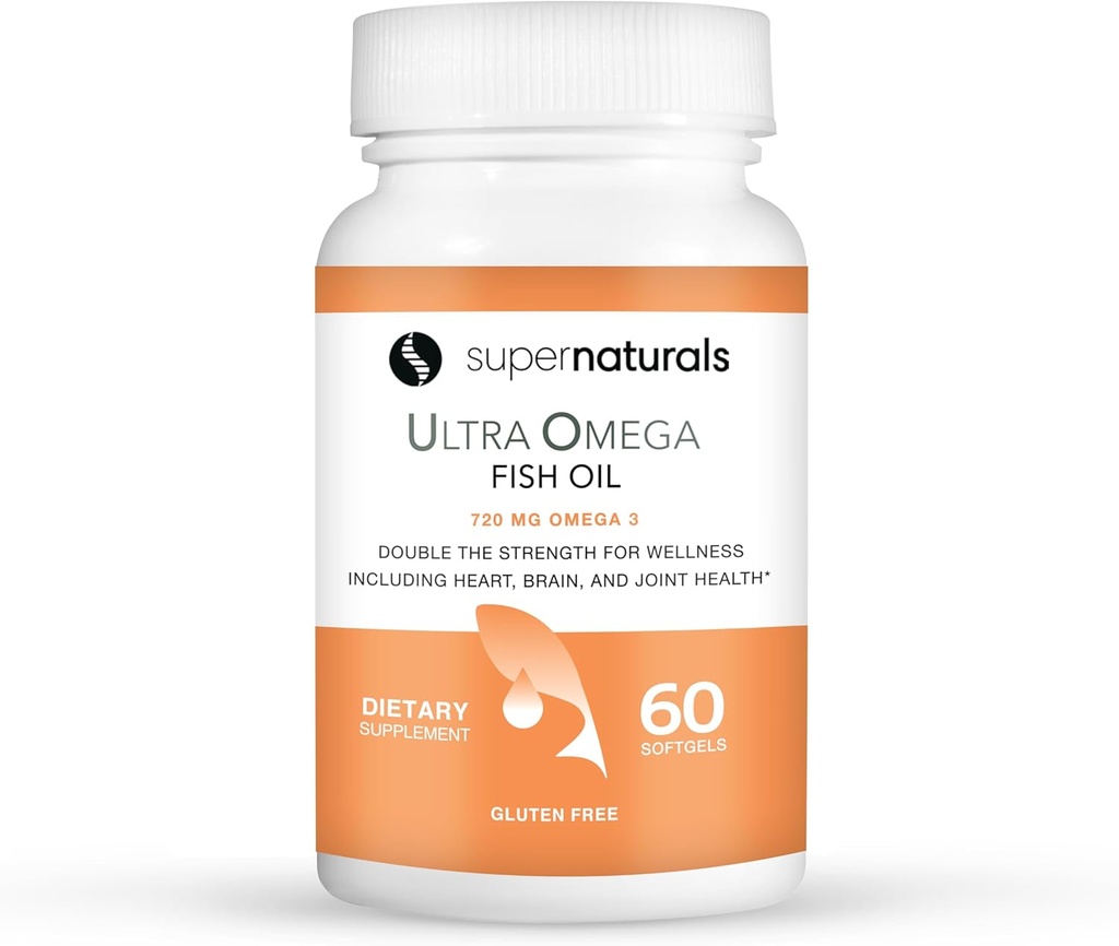Super Natural Ultra Omega ulei de pește - Omega 3 Gatty-Acids EPA DHA - susține funcția crescută a creierului, susține Nervii și sănătatea ochilor 1200mg/720 Omega-3-60 Capsule