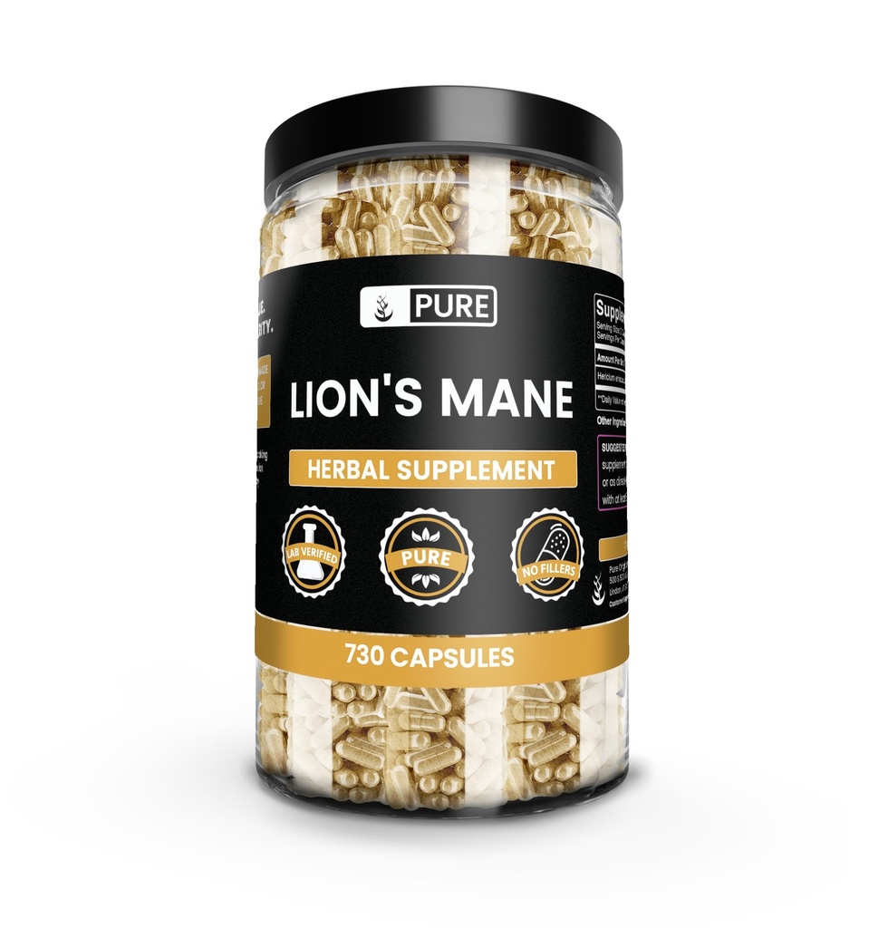 PURE ORIGINAL INGREDIENTS Lion's Mane (730 capsule) No Magneziu sau Rice Fillers, Always Pure, Lab Verified