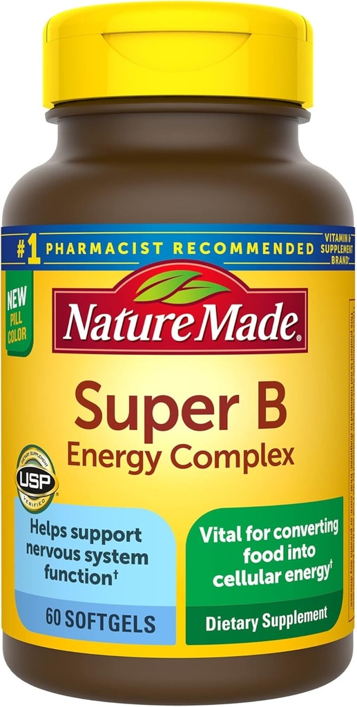 Super B Complex de energie, Supliment alimentar pentru suport funcţional pentru celule cerebrale, 60 Softgels,...