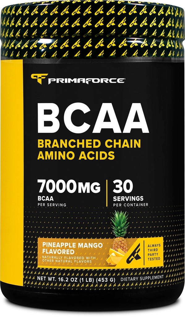 Primaforce BCAA Powder (Pineapple Mango) (30 Servings) - 7000MG 2:1:1 BCAAs, Post-workout Recovery Drink with Amino Acids and Real Salt for Men & Women