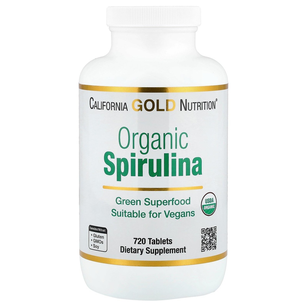 California Gold Nutrition Certified Organic Spirulina, USP Verified, USDA Organic, Non-GMO, 500 mg, 720 comprimate vegetariene