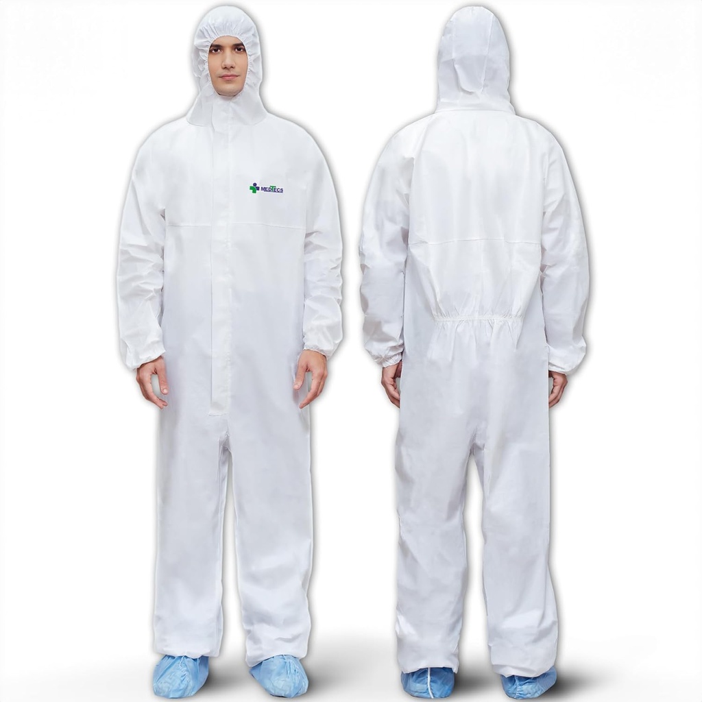 Medtecs Costume Hazmat - 6 Opțiuni Dimensiuni - Costum de acoperire de unică folosință, Costum de protecție medicală PPE Costume Hazmat