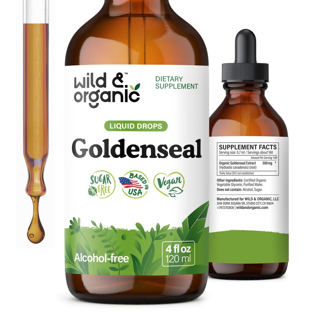Silviu & Organic Goldenseal Tincture - Suport Lung & Digestive - Goldenseal Root Extract Picături lichide - Vegan, Sugar & Alcohol-Free Herb Supliment - 4 fl oz