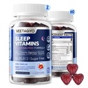 Melatonina gratuit 5-HTP GABA Supliment Gummies pentru adulți și copii 12+ cu L-Theanină, Magneziu Glycinate, L-Tryptofan, Apigenin - Zahăr gratuit, aromă de căpșuni, Vegan, 120 Conte