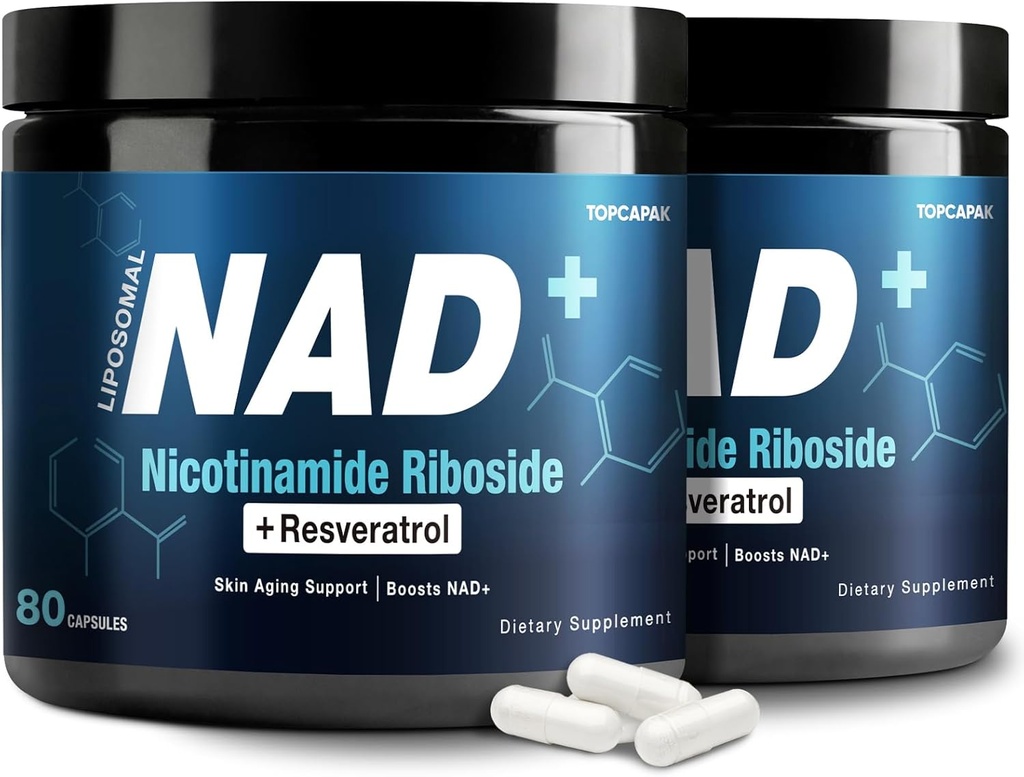 Suplimentul NAD+ 1000mg - Nicotinamidă Ribozidă (NR) și Resveratrol, NAD lipozomal de ingrediente organice pure pentru femei și bărbați în vârstă sănătoasă, creier și energie celulară, 80 capsule(2Pcs)