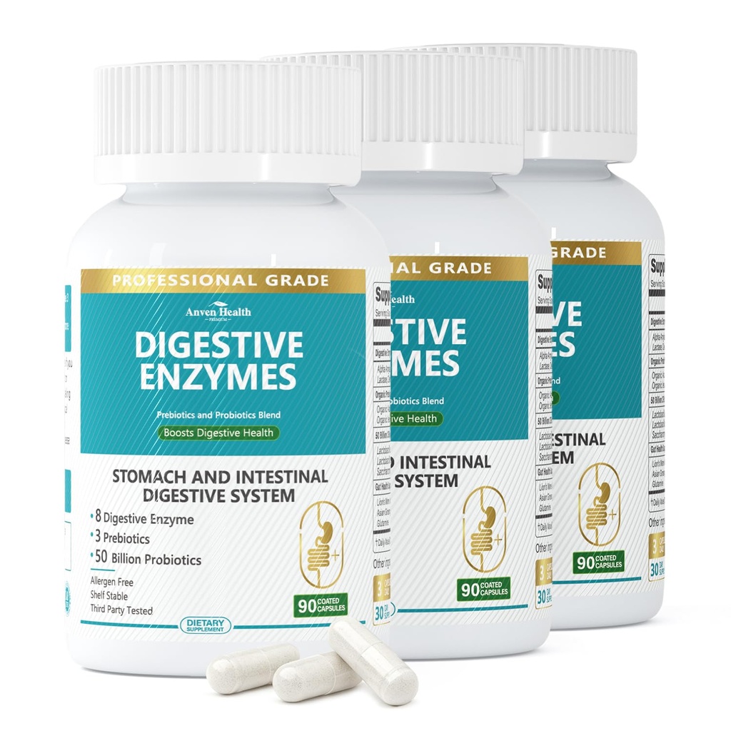 800mg Enzime digestive pentru bărbaţi şi femei cu probiotice şi prebiotice, 8 enzime cheie, Protează, Amilază şi Lipază 