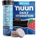 Nuun Energy Electrolite Tablete cu Ginseng, Cafeina din extract de ceai verde, Vitamina B12, B6, B5, Magneziu & 4 Alte Electroliți, Gluten Free & Vegan, Berry Blast, 8 Pack (80 Servings Total)