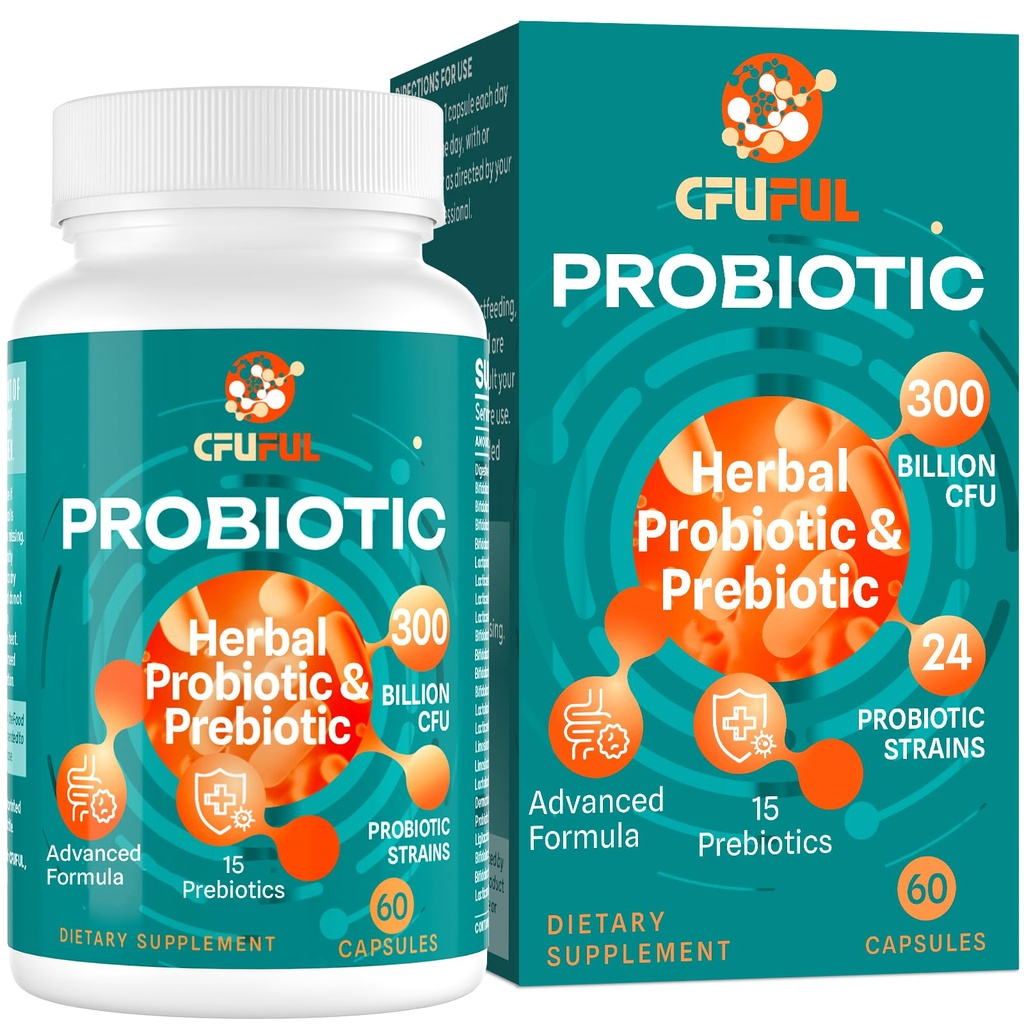Probiotice pentru femei și bărbați - 300 miliarde CFU, 24 tulpini Probiotice + 15 plante organice Prebiotice Blend, pentru Global Digestive Gut Health, Immune, Constipație și balonare, Perioada de valabilitate Stabil - 2 luni de aprovizionare