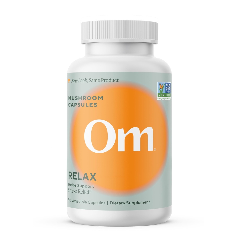 OM MUSHROOM SUPERFOOD Relaxați capsule de ciuperci, 90 Conte, 30 de zile, ciuperci Reishi, Ashwagandha, GABA, L-Theanin, Magneziu, Adaptogeni pentru suport de stres (Formumly Gently Zen, Package May Vary)