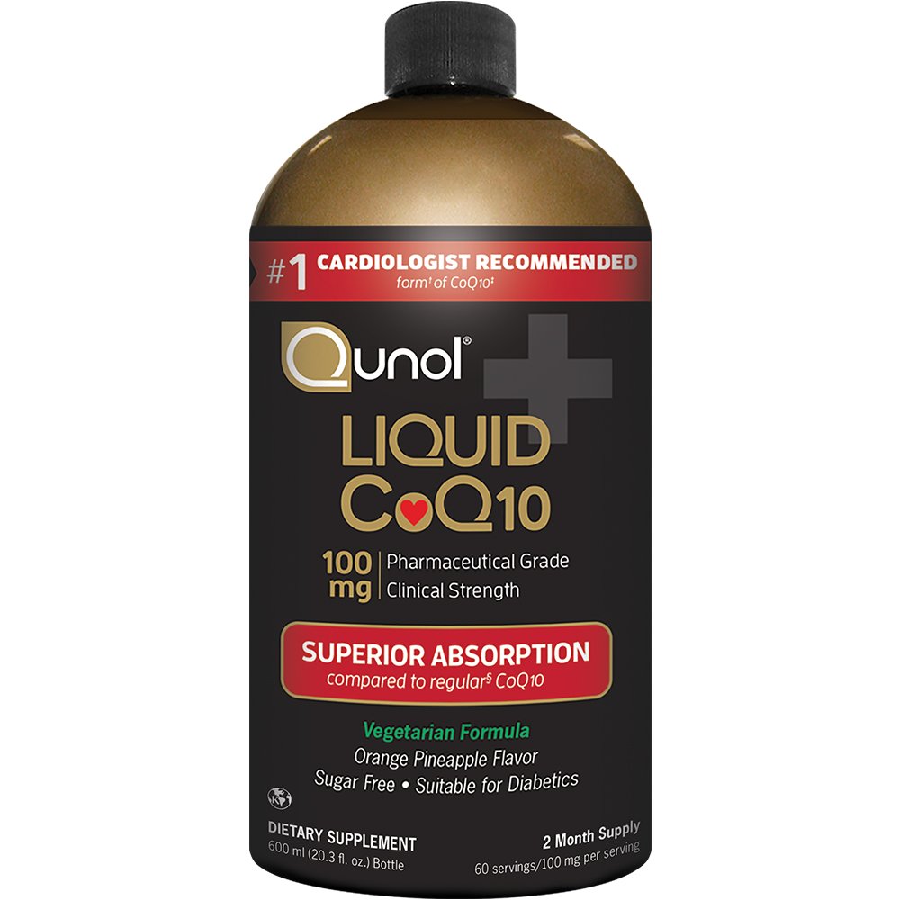 Qunol Liquid CoQ10 100mg, Superioara Absorbtie Supliment natural Forma de Coenzime Q10, Antioxidant pentru sanatatea inimii, Ananas Orange Aromat, 60 portii, 20.3 oz Sticla